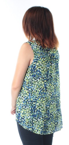 KENSIE Womens Blue Eyelet Printed Sleeveless Bib Neck Button Up Top Size: S - Picture 6 of 9