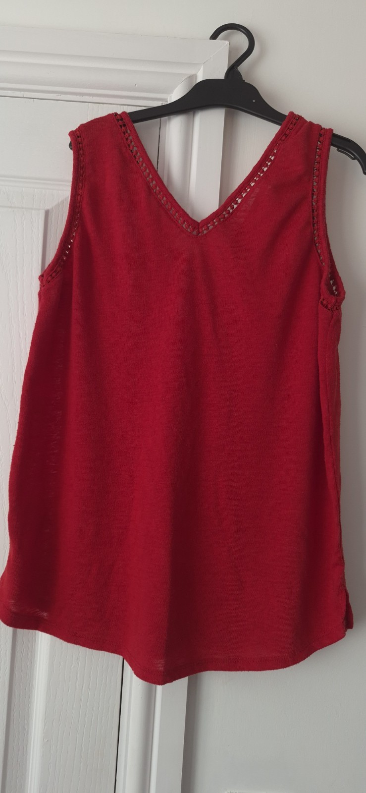 Papaya red V neck vest top with crochet trim size 14 image 4