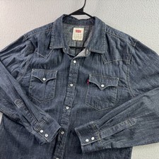 Levis Shirt Mens Large Blue Pearl Snap Western Long Sleeve Cowboy Denim Rodeo