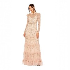 Mac Duggal 9237 Blush Hi Neck Embellished Tiered Gown Size 14 698