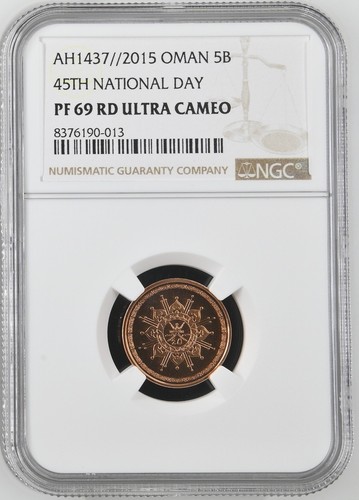 AH 1437 2015 OMAN 45TH NATIONAL DAY 5 Baisa Qaboos NGC PF 69 RD ULTRA CAMEO