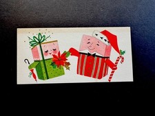 1 VTG Anthropomorphic Xmas Greeting Card Adorable Cutely Wrapped Present Couple