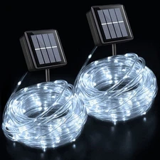 White Solar Christmas Lights, 2 Pack Each 33ft 100LED Rope Light Outdoor Wate...