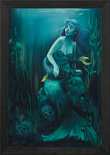Mermaid in the dark water Framed Wall Art Poster Canvas Print Picture