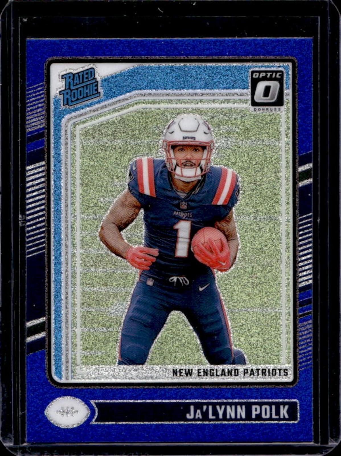 2024 Panini Donruss Optic Ja'Lynn Polk Blue Glitter Rated Rookie #240 Patriots