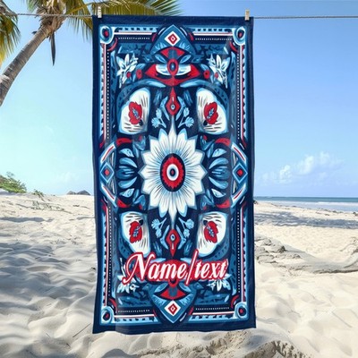 1pc Intricate Blue Mandala Custom Name Beach Towel | Soft, Ultra-Absorbent Mic