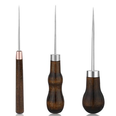 ZXIIXZ 3 Pack Leather Scratch Awl Tool, Tool Sewing 3 Pcs Wooden Brown 