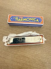 Schylling Harmonica Classic 16 Hole Silver Metal Red Plastic W/ Original Box