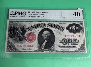 PMG 1917 US $1 Bill PCGS Extremely Fine 40 FR#36