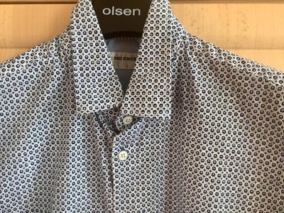 Herren Männer Sommer Hemd Gr. L No Excess weiß blau Kragen Baumwolle Kurzarm