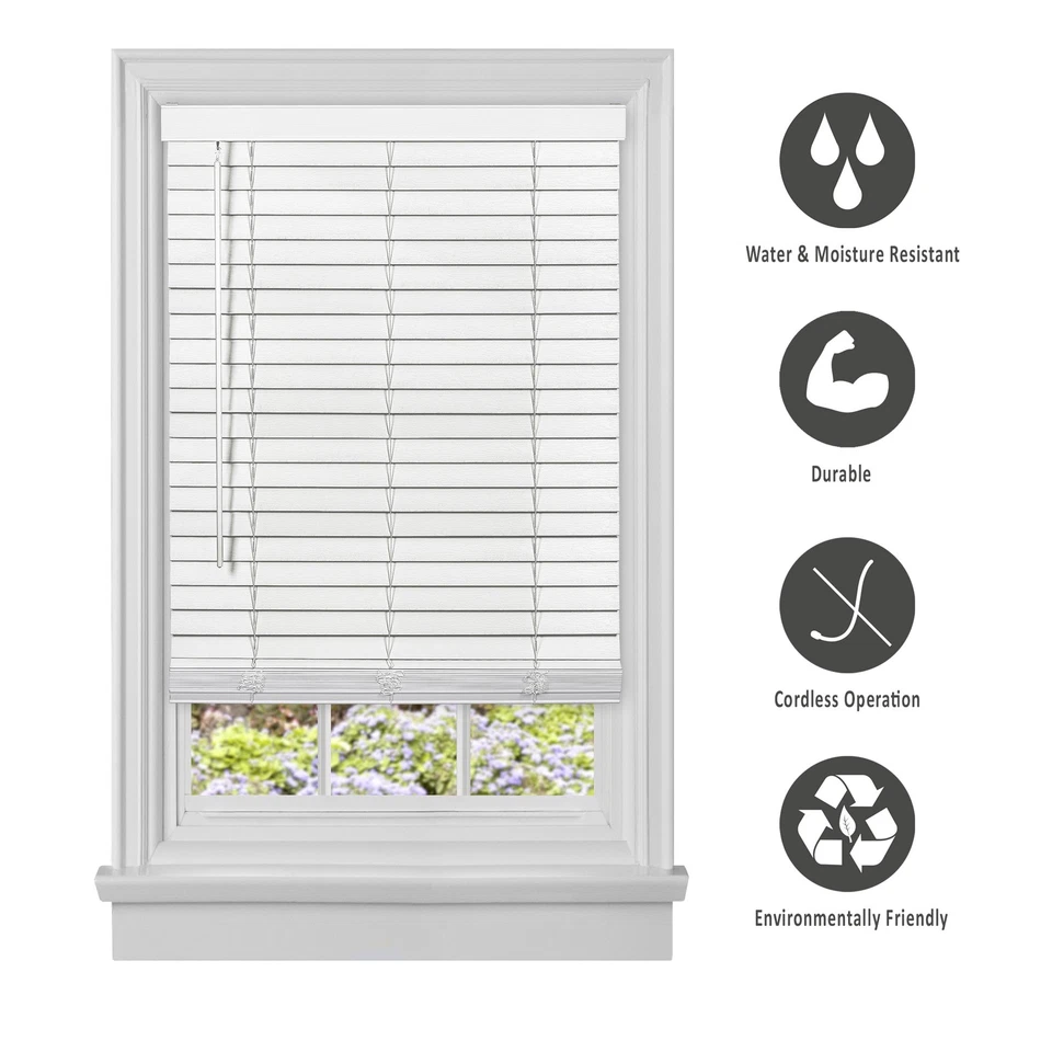 Persiana de ventana inalámbrica imitación madera 2" pulgadas oscurecimiento de habitación ventana plantación persiana Foto 3 de 3