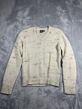 Vintage Campus V Neck Sweater Mens Small Color Cream White Long Sleeve USA MADE