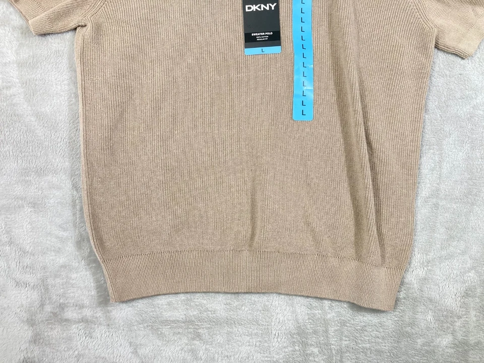 DKNY Suéter Polo Para Hombres Grande Crema Algodón Manga Corta Acanalado Tejido Nuevo con Etiquetas Foto 4 de 4