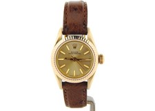 Ladies 67197 Rolex Solid 14k Yellow Gold Oyster Perpetual Watch Brown Champagne