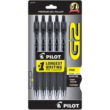 Pilot, G2 Premium Gel Roller Pens, Fine Point .07 Mm, Black, Pack of 5