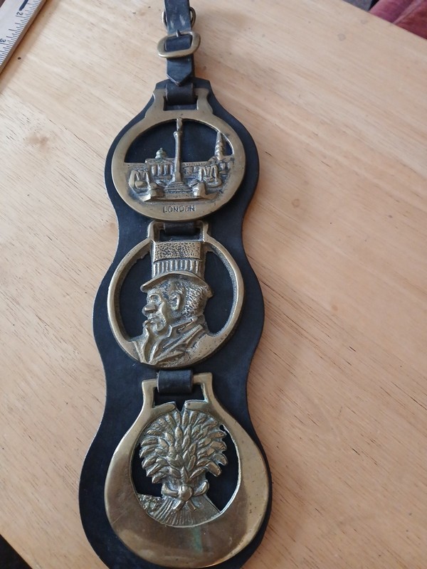 Horse Brass  Antique From England THREE  Horse Brasses 14" Martingale