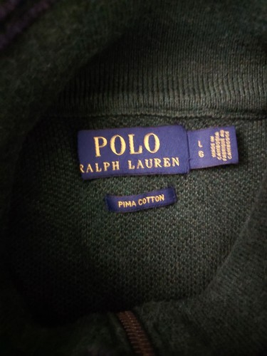 Polo Ralph Lauren Pima Cotton Half-Zip Green Pullover Blue Pony Size Large - Picture 9 of 14