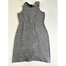 LOFT Womens Herringbone Ruffle Shoulder Sheath Dress Black White Size 6 444828