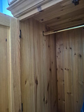 Pine Wardrobe Brown 2 Hinged Doors Rail 3 Drawer. 2 in need of repair.