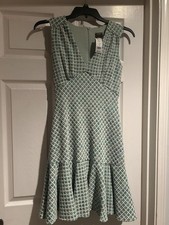 Taylor Tweed Dress Size 4 Bright Green Sleeveless V-Neck Fit & Flare