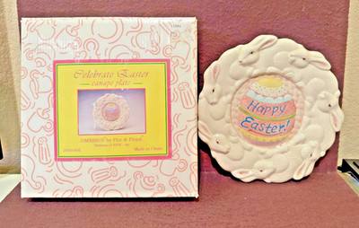 Vintage Fitz & Floyd Omnibus Bunny Rabbit Canape Plate ''Celebrate Easter'' 8'' EUC