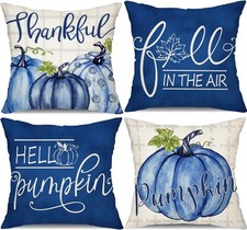 DFXSZ Fall Pillow Covers 16x16 inch 16 x 16 Pack of 4 , Dark Blue Pumpkin