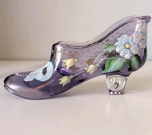 Fenton Glass Shoe Hand Painted Signed Lavender