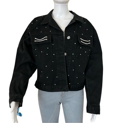 DAVID DAVID black washed Denim Embellished Button up Jean jacket size M