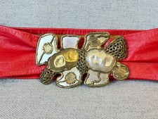 Vintage Copper Brass Red Leather Brutalist Belt Handcrafted Statement Buckle