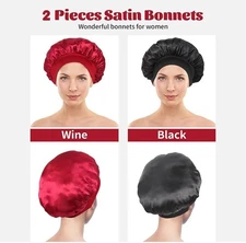 2Pcs Satin Silk Sleep Bonnets Caps Soft Elastic Hair Wraps Night Caps for Women