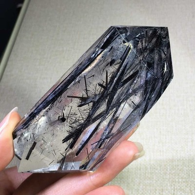 145g Natural Black Rutilated Quartz Obelisk Double Point Crystal Reiki Decor