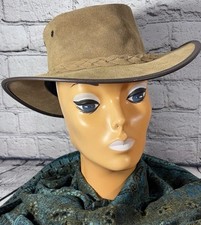 Barmah Hat Tan Suede Vtg Leather Brown Trim Outback 1061 Foldaway Waterproof Med