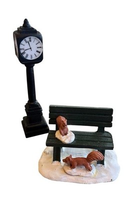 Lemax Figurines #54938 Park Bench In Winter and Street Clock #74288 Christmas