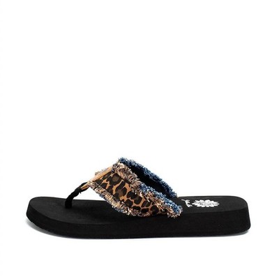 Yellowbox Women's Chic Twist With Fringe Flipflop Tan Leopard Print