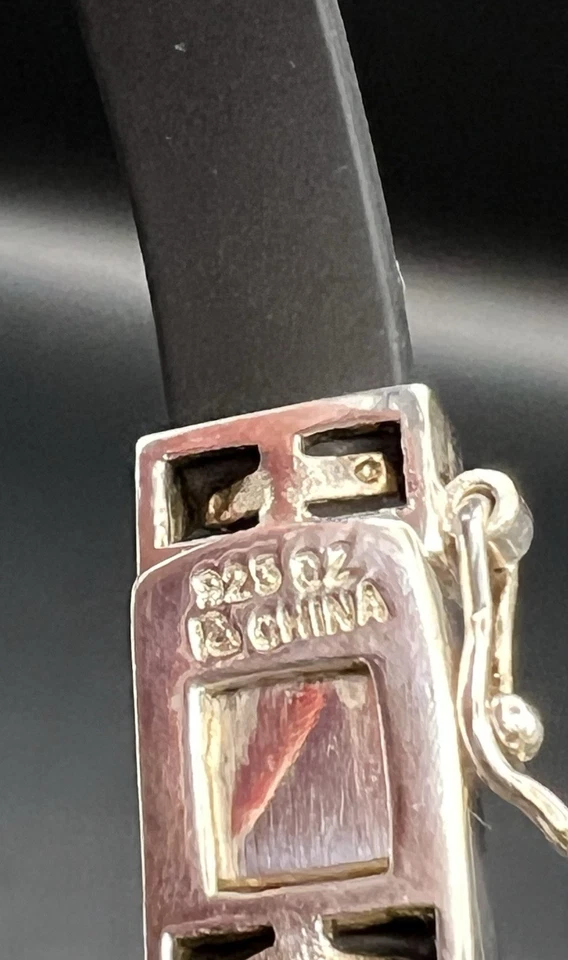 Pulsera de goma negra de plata de ley 925 vintage con 3 estrellas de diamantes de imitación 7,5" Foto 4 de 4