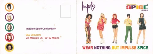37-51D) DOUBLE POSTCARD ADVERTISING SPICE GIRLS PERFUME IMPULSE ADVERTISING