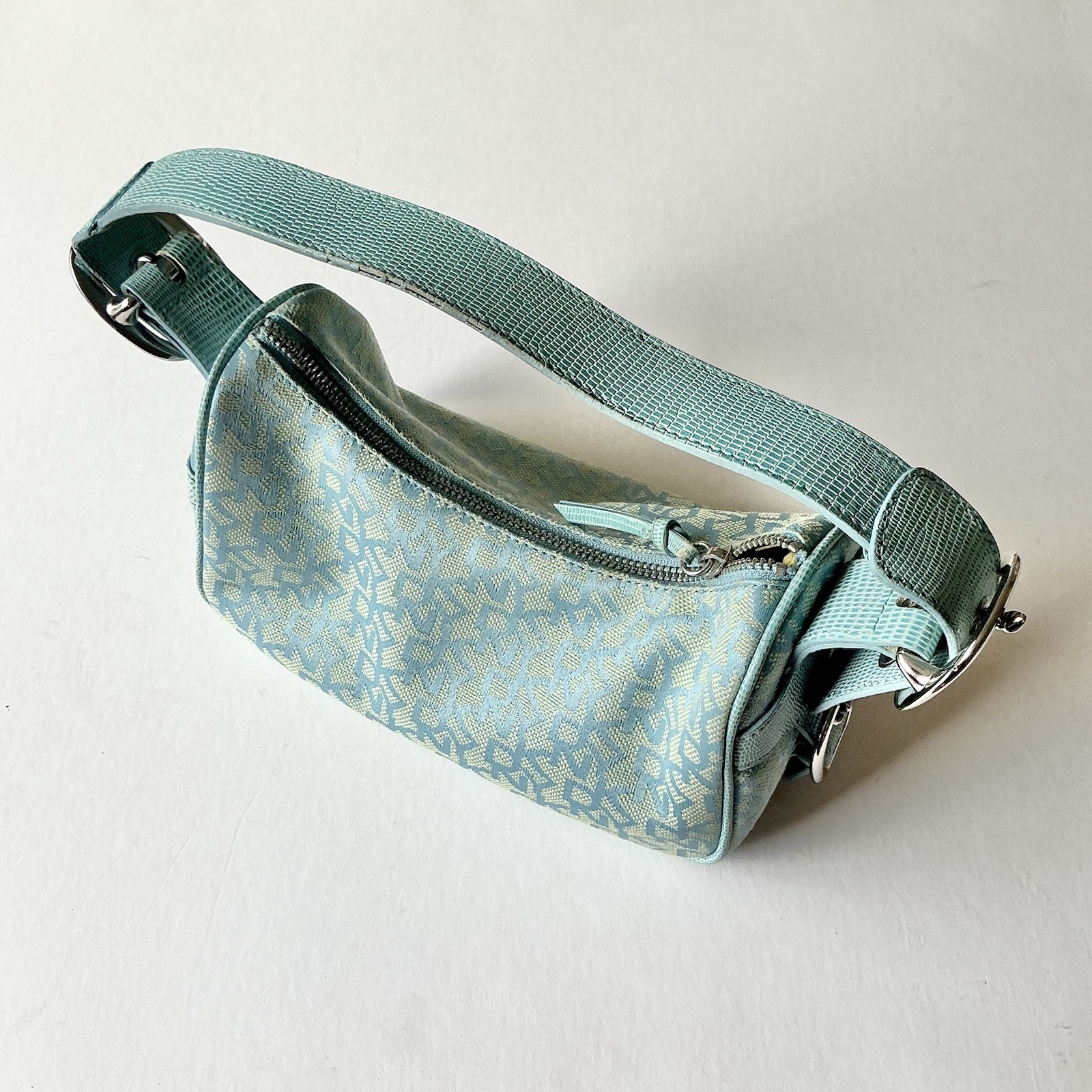 Vintage Y2K DKNY pattern print mini shoulder purse bag blue yellow