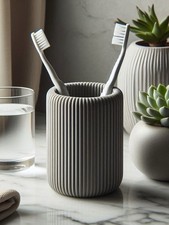 3D Ribbed Toothbrush Holder Cup Bathroom Tumbler Organizer Modern Minimalist