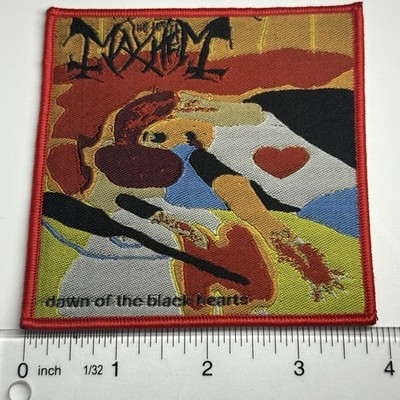 MAYHEM The Dawn of The Black Hearts Kids Drawing Red border woven patch