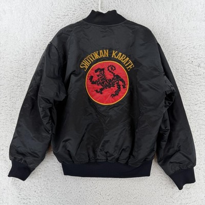 Vintage Game Sportswear Jacket Mens Large Black Bomber Shotokan Karate USA 90s