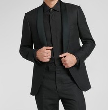 Zegna Men's Black Single-Button Linen Shawl-Collar Tuxedo Suit Jacket Size 54R