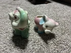 2 Vintage Mid Century Shawnee Pottery Elephant Planters Green And Pink 1950's