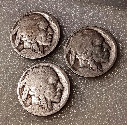 🌸 3x BUFFALO Nickels 5¢, 80+ Year Old Undated US Type Coins