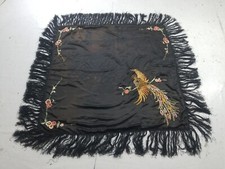 Vintage Chinese Silk Hand Embroidered Piano Shawl 130x128cm