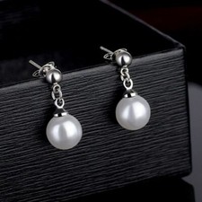 925 Sterling Silver Pearl Drop Stud Earrings Womens Girls Jewellery  Gift