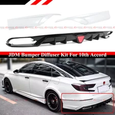 FOR 18-2022 ACCORD GLOSS BLACK LED REAR BUMPER DIFFUSER+ WHITE CORNER APRON SPAT
