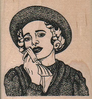 Lady With Hankie 2 1/2 x 2 3/4'' Rubber Stamp, Woman Stamp, People Stamp