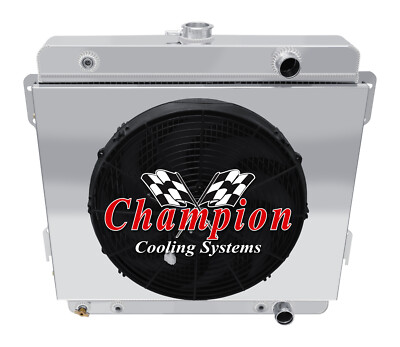 AAR Champion 3 Row Radiator, 16'' Fan and Shroud for 1977 1978 Dodge D150 L6 Eng