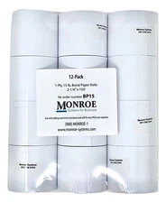 Monroe Calculator Paper Rolls, 15 lb Bond Paper, 2 1/4" x150', Pack of 12 Rolls