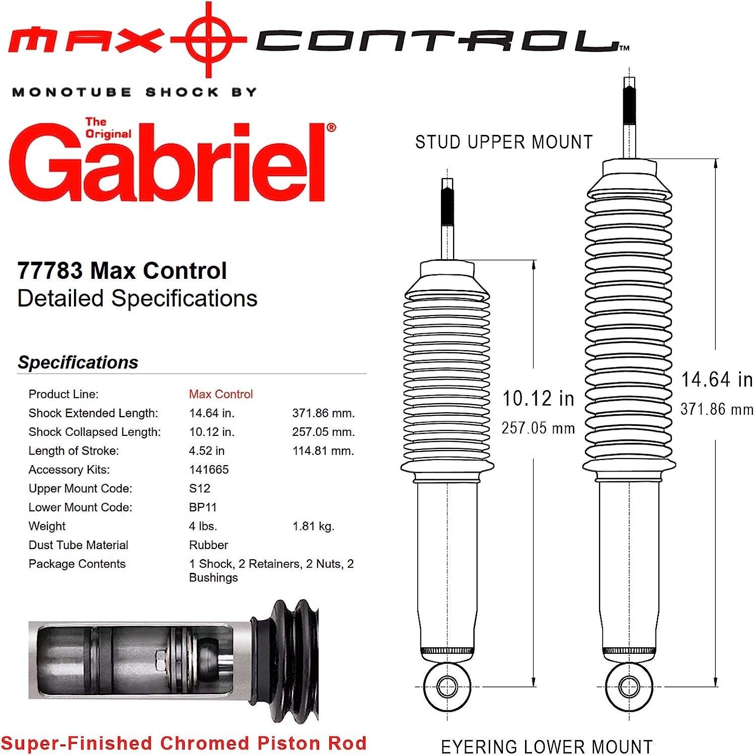 Suspension Shock Absorber-Max Control Shock Absorber Gabriel 77783 for ...